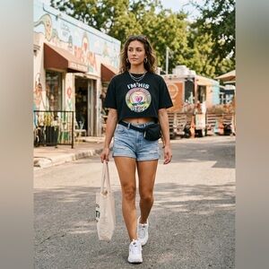 VTG 90s I'm His Sunbelt Single Stitch Crop Oversized Neon Graphic Boxy Retro Top